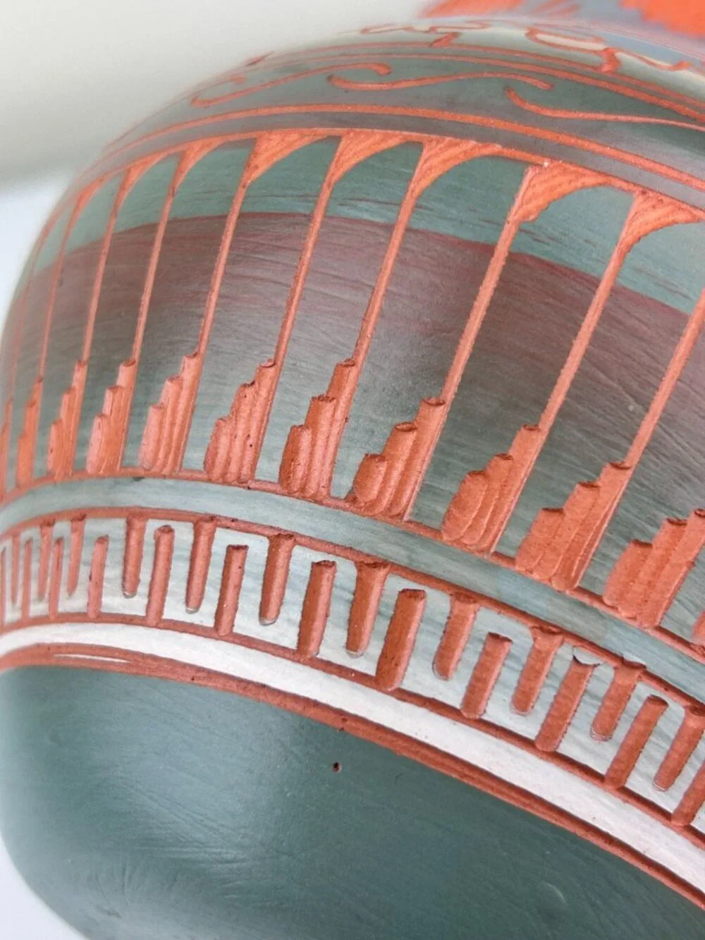 Navajo Pottery Vase Terracotta Red Clay Etched Blue Orange Teal 6